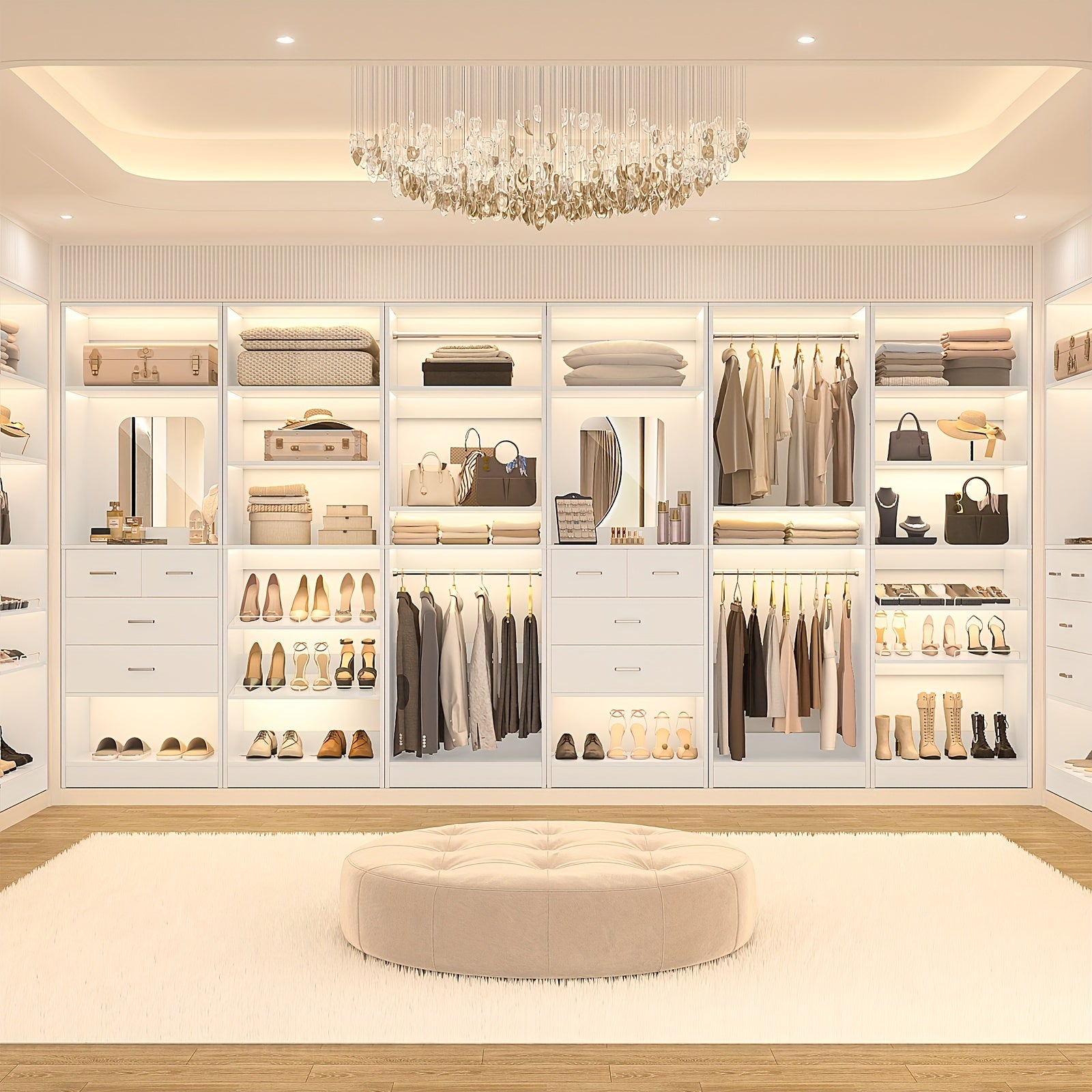 Unikito 25 Inch Closet System with 4 Drawers, 2FT Wood Closet Organizer with Storage Shelves And Mirror Design, Freestanding Sturdy Walk in Closet Tower for Bedroom, 25\