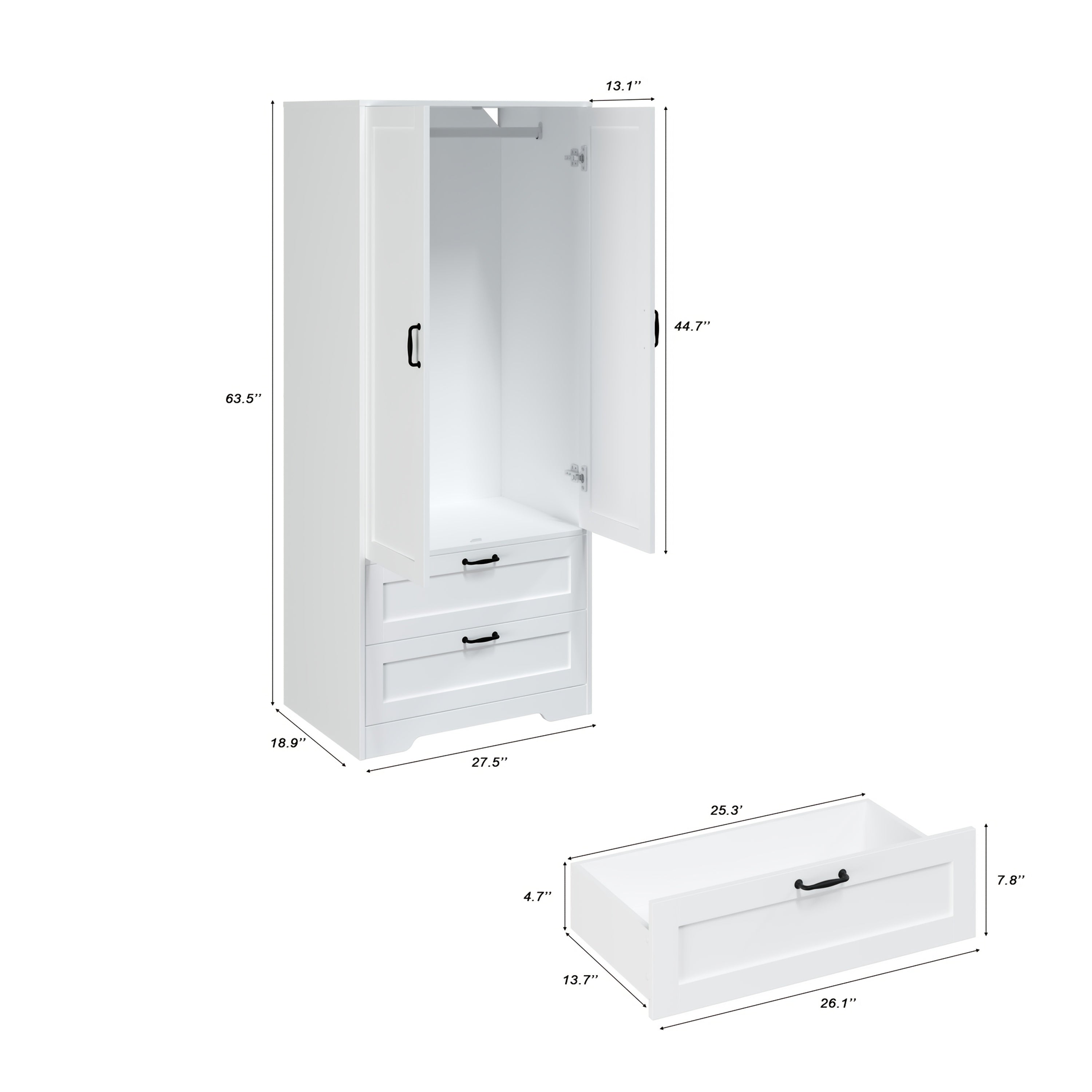 Modern Freestanding Wardrobe Cabinet Armoire With Two Drawers