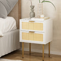 Wooden Bedside Table Featuring Two Rattan Drawers, Ideal for Storing Items in The Bedroom Or Living Room