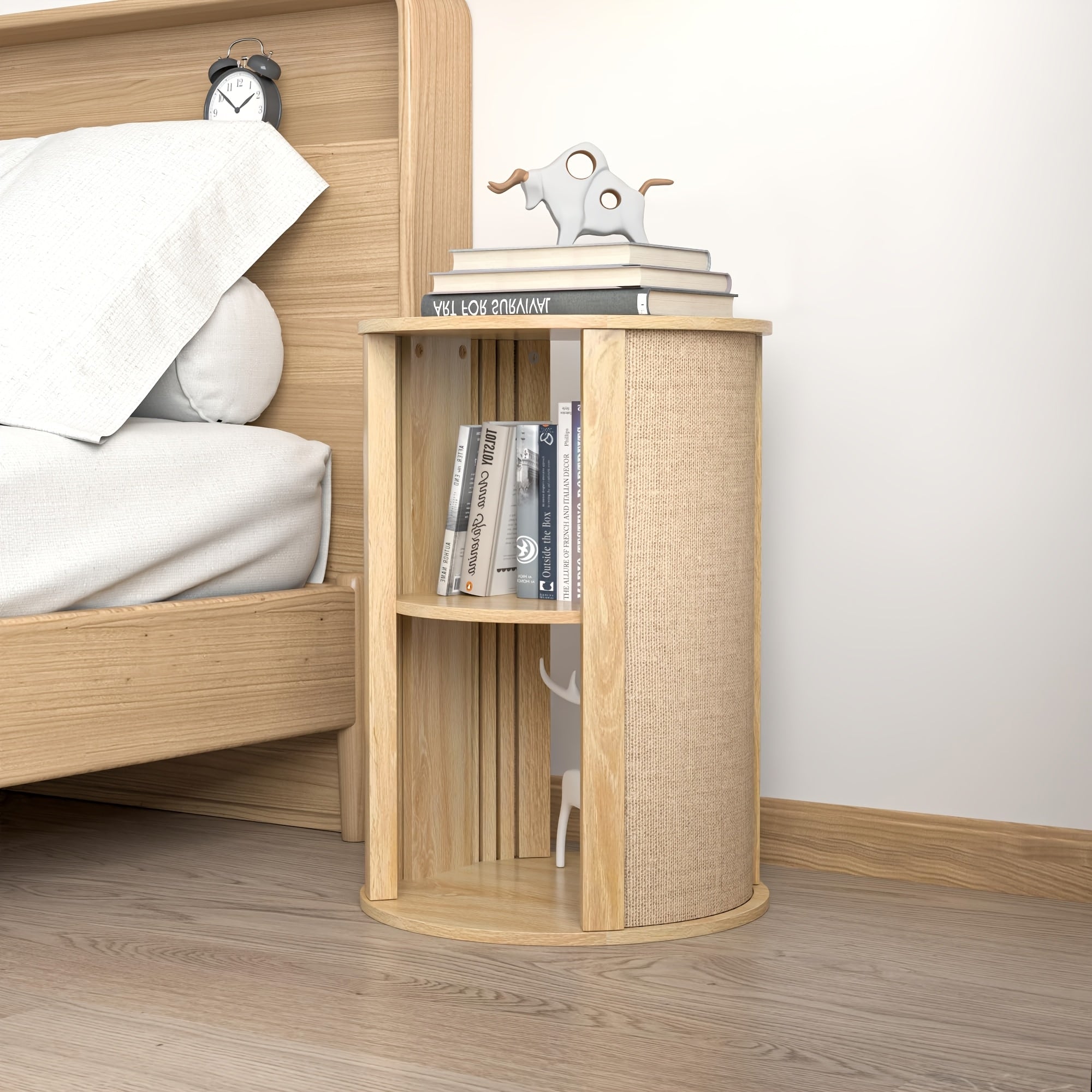 Round Side Table for Sofa, Couch Bedside End Table with Storage, Round Nightstand, Wooden Mid Century Modern Night Stand, 2-Tier, Adjustable Shelf, for Living Room, 16 Inches