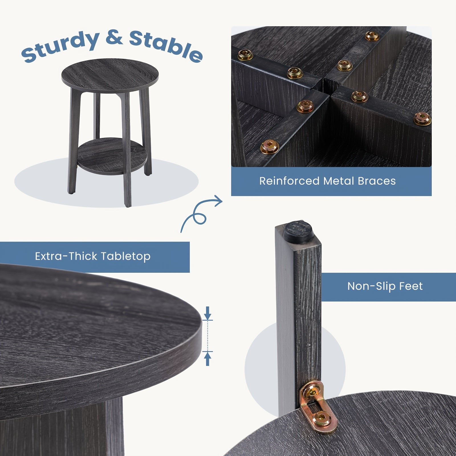 Compact Circular Side Table, Measuring 15.75 Inches in Diameter And 20.28 Inches in Height, Designed As a Nightstand with Tapered Legs And Smooth Curves, Ideal for Small Living Rooms Or Bedrooms