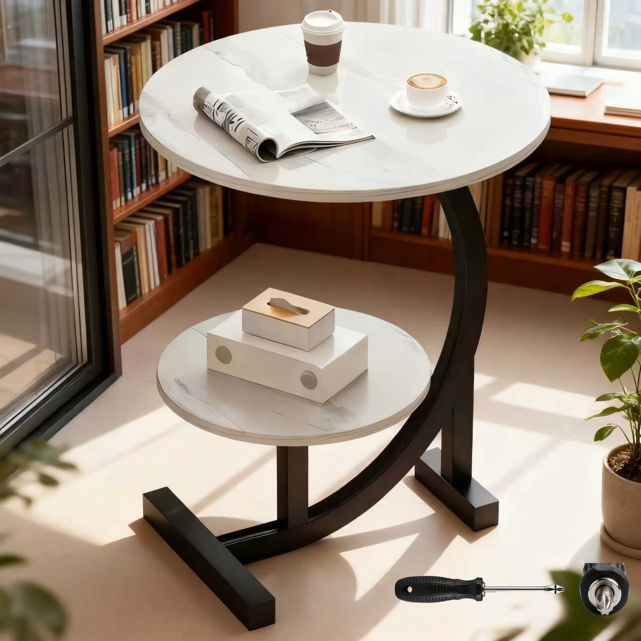 Premium Modern Wrought Iron Side Table That Serves As Both an End Table And a Coffee Table, Featuring a Minimalist Design with Elegant Lines, Suitable for Use in The Bedroom, Living Room, Or Kitchen for Coffee And Decorative Purposes