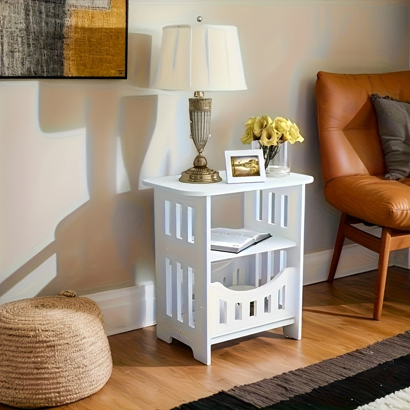 15.75in*12.6in Modern White Bedside Cabinet with Drawer - Simple Multi-Layer Bedside Organizer for Books, Plants, and Decor | Space-Saving Compact Design, Suitable for Bedroom, Living Room, Office | Durable Plastic, Small Nightstand