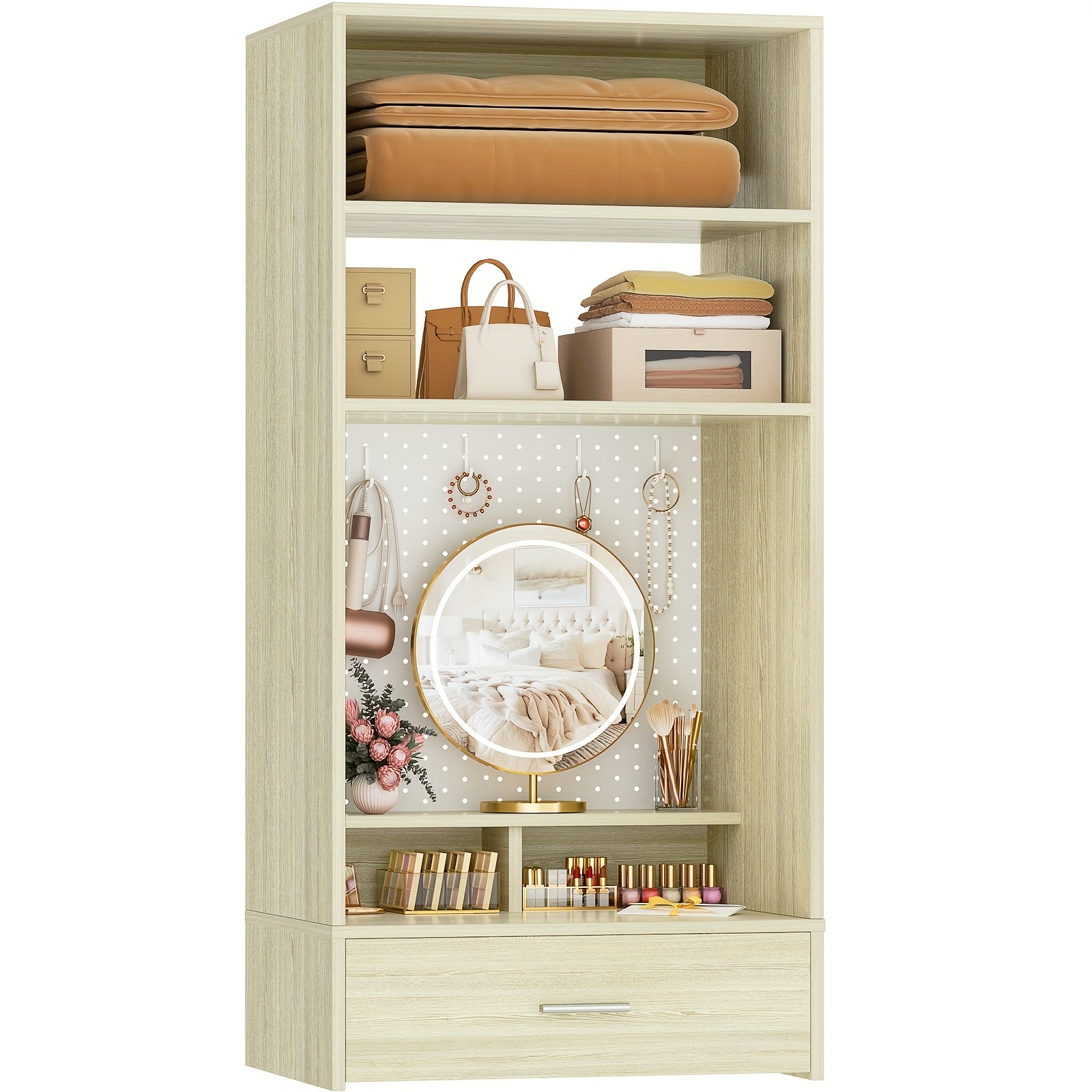 Unikito 25 Inch Closet System With Drawers And Magnetic Pegboard, Wall Mounted Closet Organizer With Vanity Storage Shelves, Multipurpose Vanity Desk For Bedroom, Mudroom, And Entryway, White