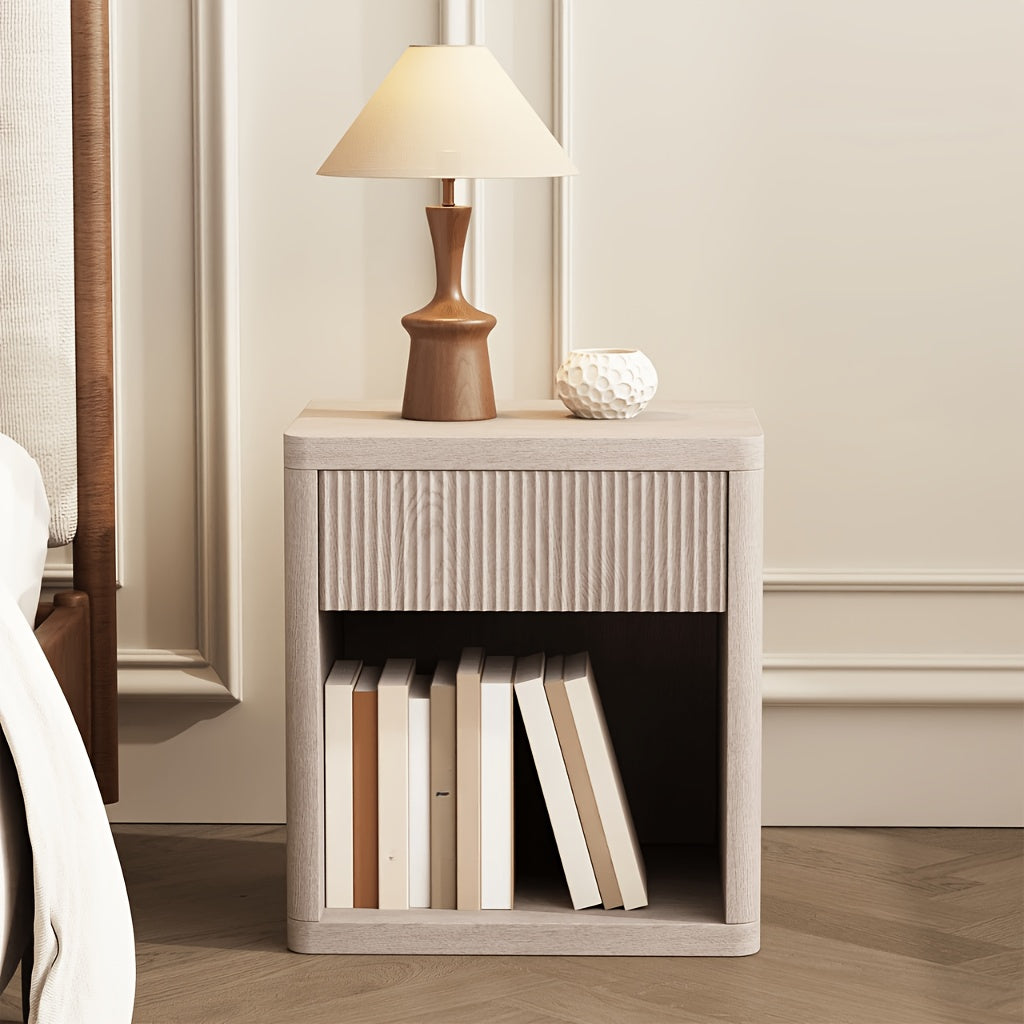 Wooden Nightstand with One Drawer And One Niche (23 Inches, White Oak) - a Practical Bedside Table Featuring a Storage Compartment