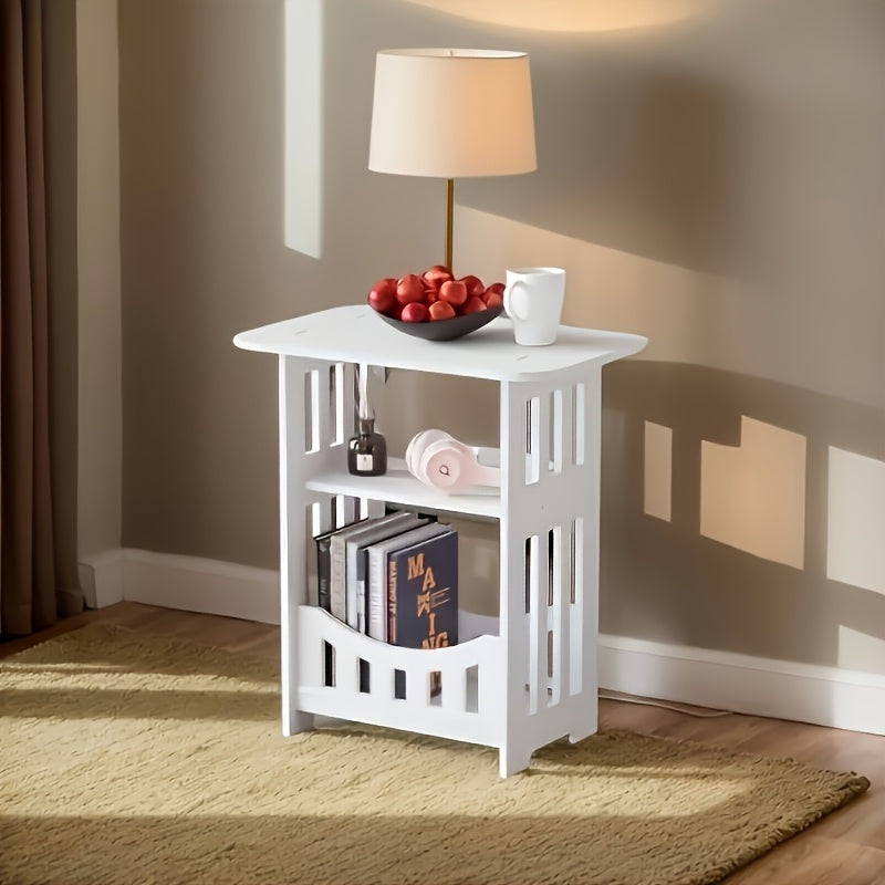 15.75in*12.6in Modern White Bedside Cabinet with Drawer - Simple Multi-Layer Bedside Organizer for Books, Plants, and Decor | Space-Saving Compact Design, Suitable for Bedroom, Living Room, Office | Durable Plastic, Small Nightstand