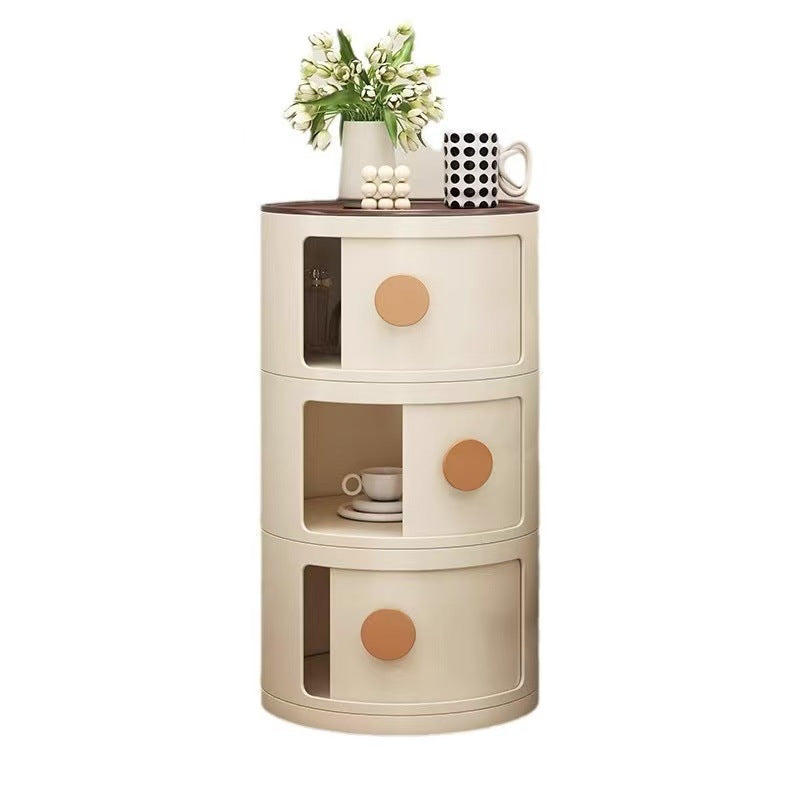 Dopamine Nightstand, Cream Aesthetic- Creative Cylindrical Storage Cabinet. Compact, Multi-layered for Bedroom. Decorative& Functional Organizer. Saves Space, Fits Minimalist Style.