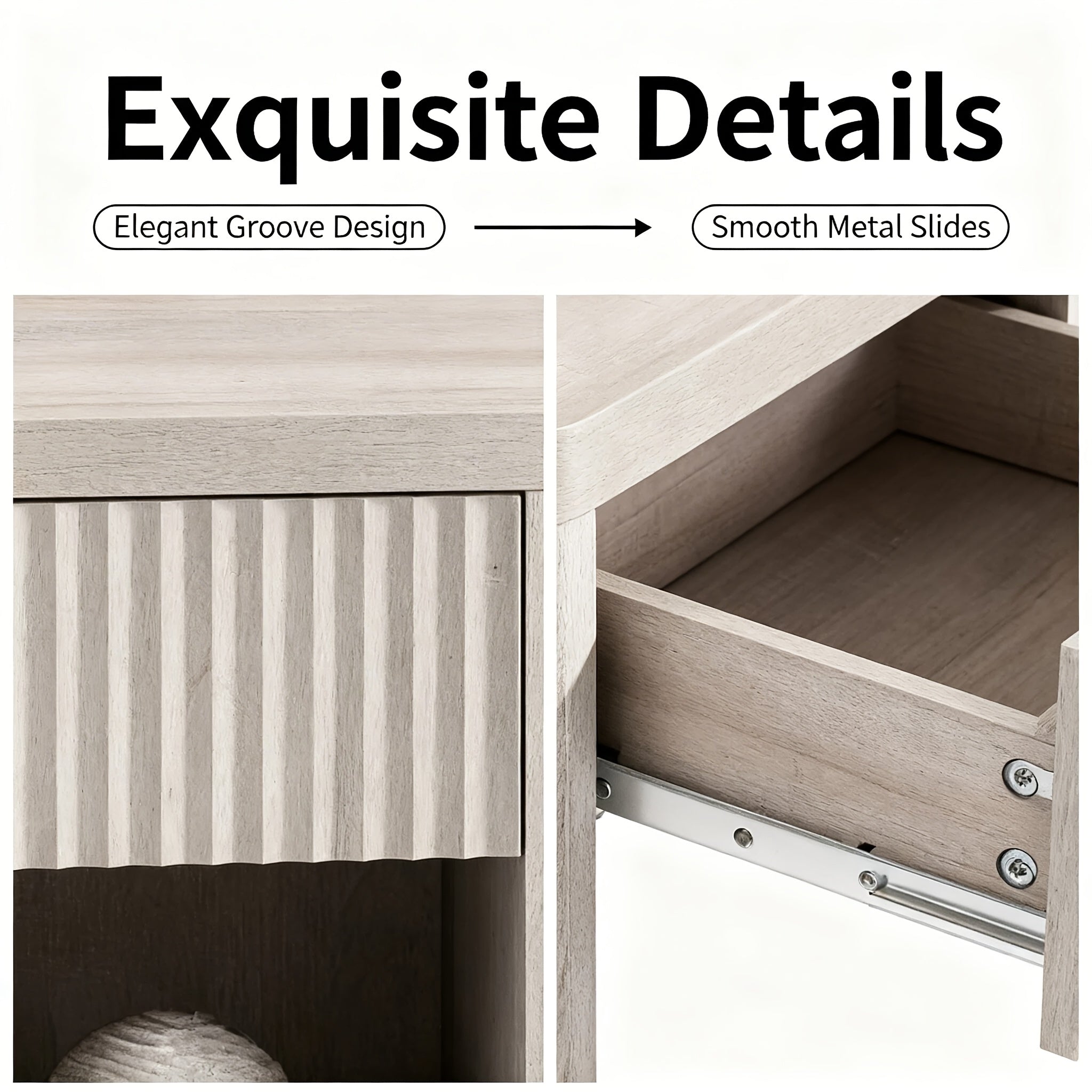 Wooden Nightstand with One Drawer And One Niche (23 Inches, White Oak) - a Practical Bedside Table Featuring a Storage Compartment