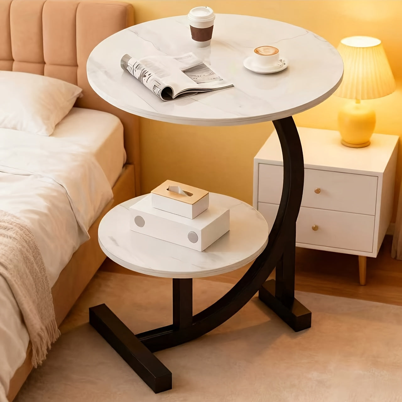 Premium Modern Wrought Iron Side Table That Serves As Both an End Table And a Coffee Table, Featuring a Minimalist Design with Elegant Lines, Suitable for Use in The Bedroom, Living Room, Or Kitchen for Coffee And Decorative Purposes