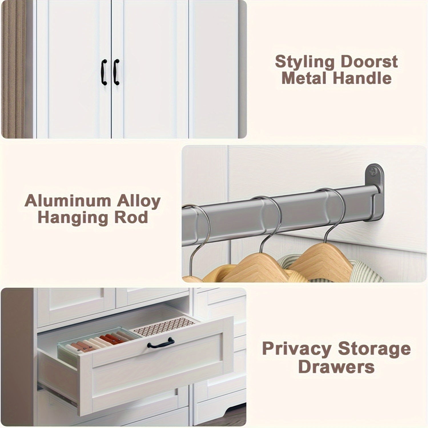 Modern Freestanding Wardrobe Cabinet Armoire With Two Drawers