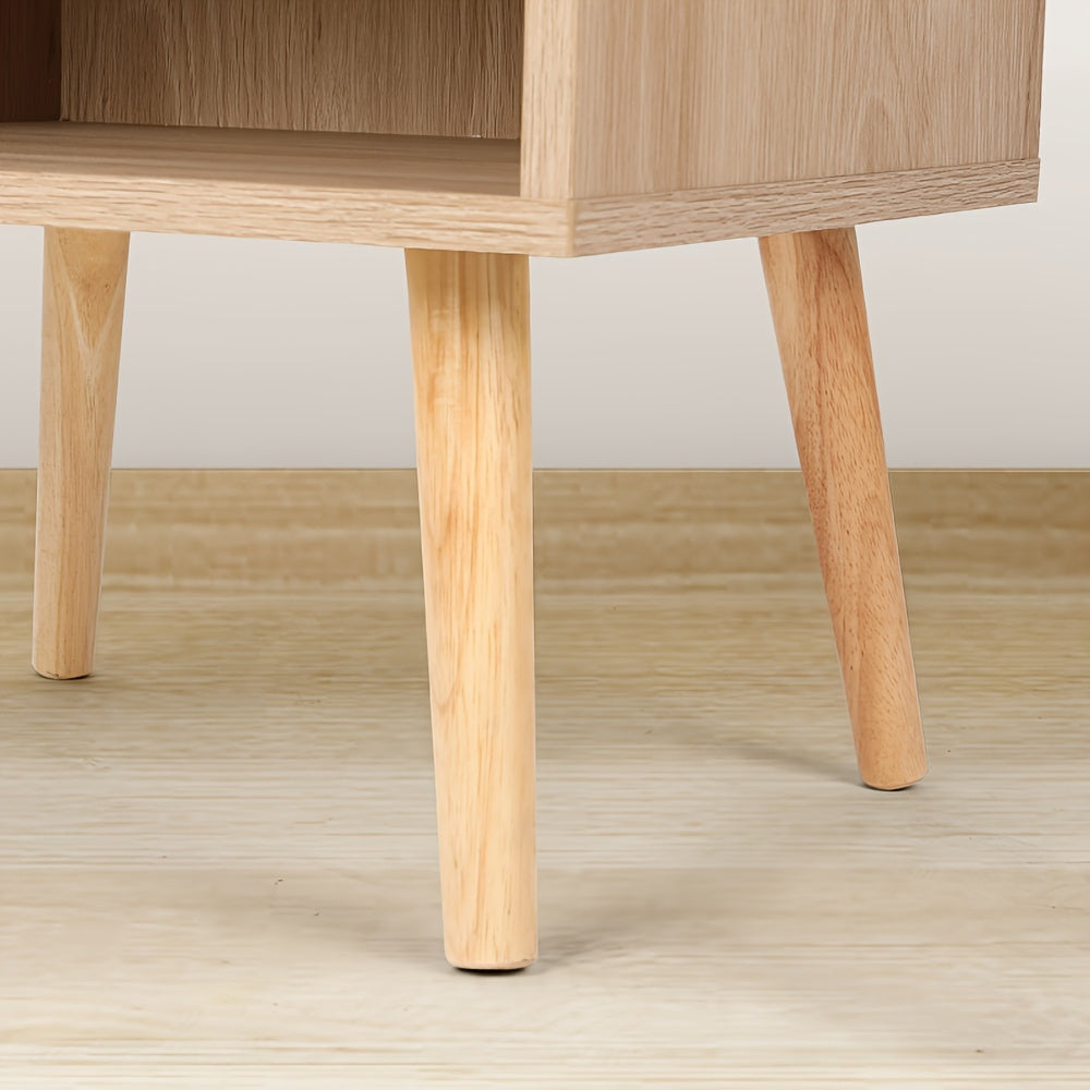 Rattan Nightstand, Night Stands with Hand Made Rattan Decorated Drawer, End Table, Side Table Wood Accent Table with Storage for Bedroom