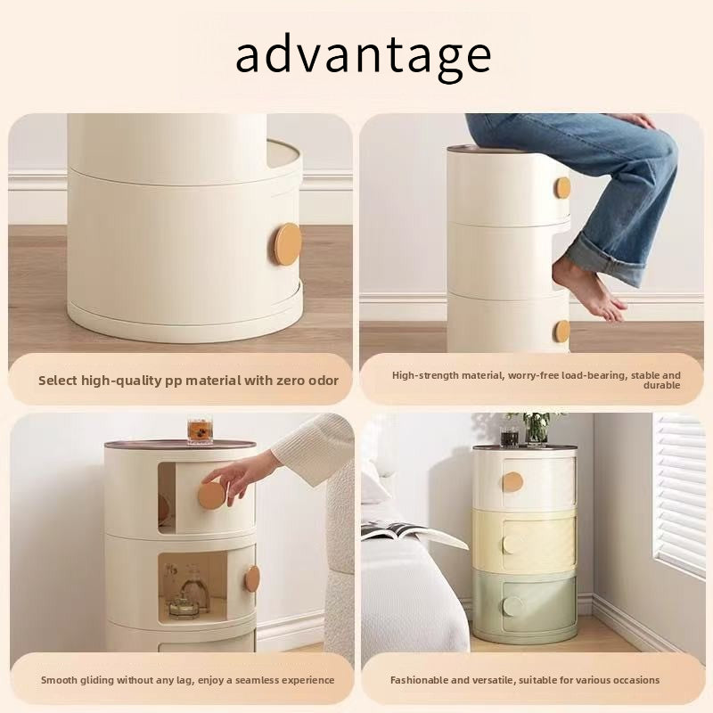 Dopamine Nightstand, Cream Aesthetic- Creative Cylindrical Storage Cabinet. Compact, Multi-layered for Bedroom. Decorative& Functional Organizer. Saves Space, Fits Minimalist Style.