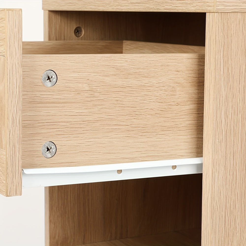 Rattan Nightstand, Night Stands with Hand Made Rattan Decorated Drawer, End Table, Side Table Wood Accent Table with Storage for Bedroom