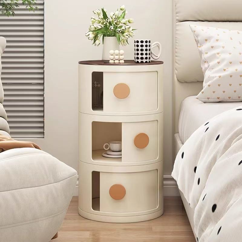 Dopamine Nightstand, Cream Aesthetic- Creative Cylindrical Storage Cabinet. Compact, Multi-layered for Bedroom. Decorative& Functional Organizer. Saves Space, Fits Minimalist Style.