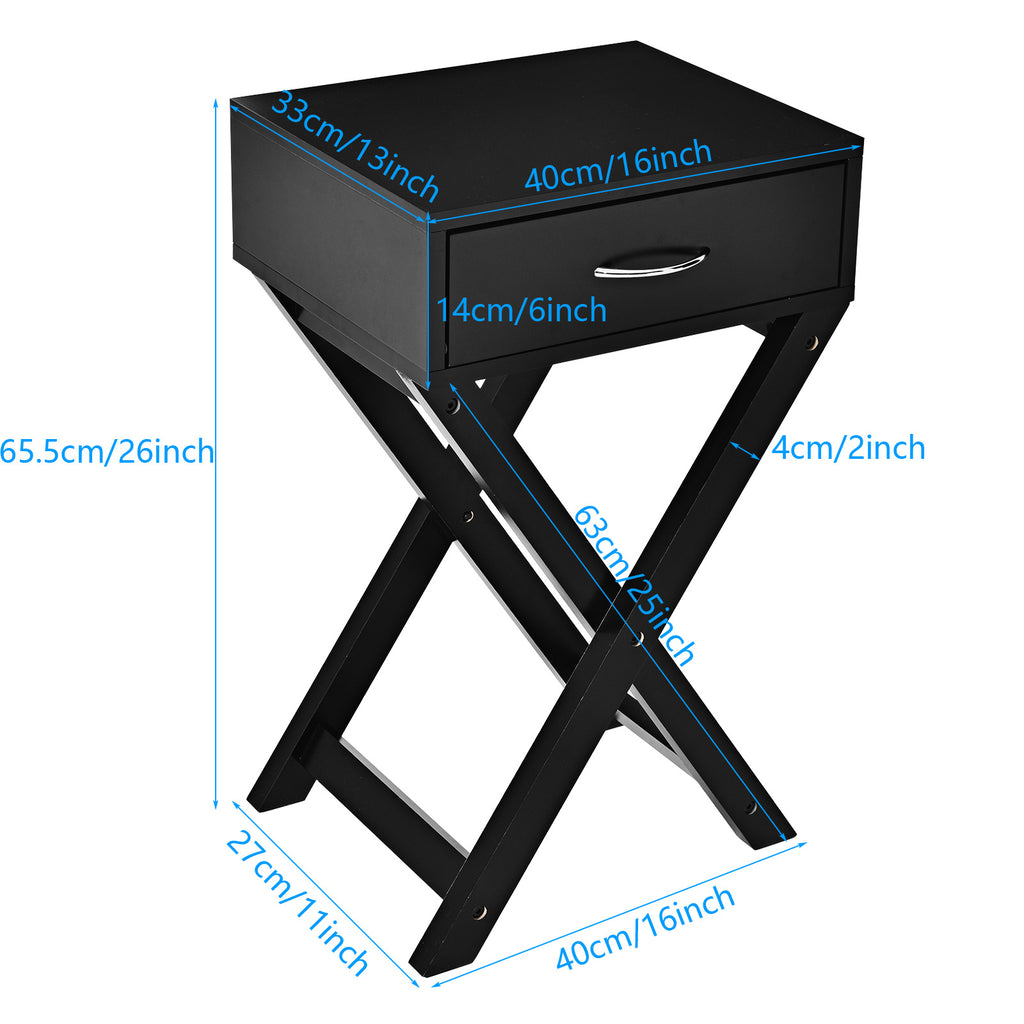 X-Shape End Table | Wooden Square Storage Nightstand with Generous Storage Drawer and Metal Handle, Contemporary Accent Side Table, Ideal for Living Room, Bedroom, Home, Office, Hardwood, Assembled, \u003C27 Inches Height