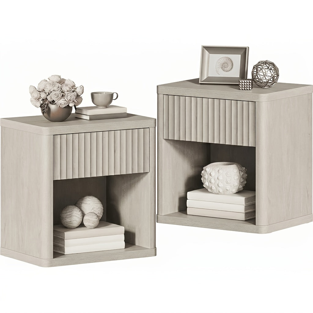 Wooden Nightstand with One Drawer And One Niche (23 Inches, White Oak) - a Practical Bedside Table Featuring a Storage Compartment