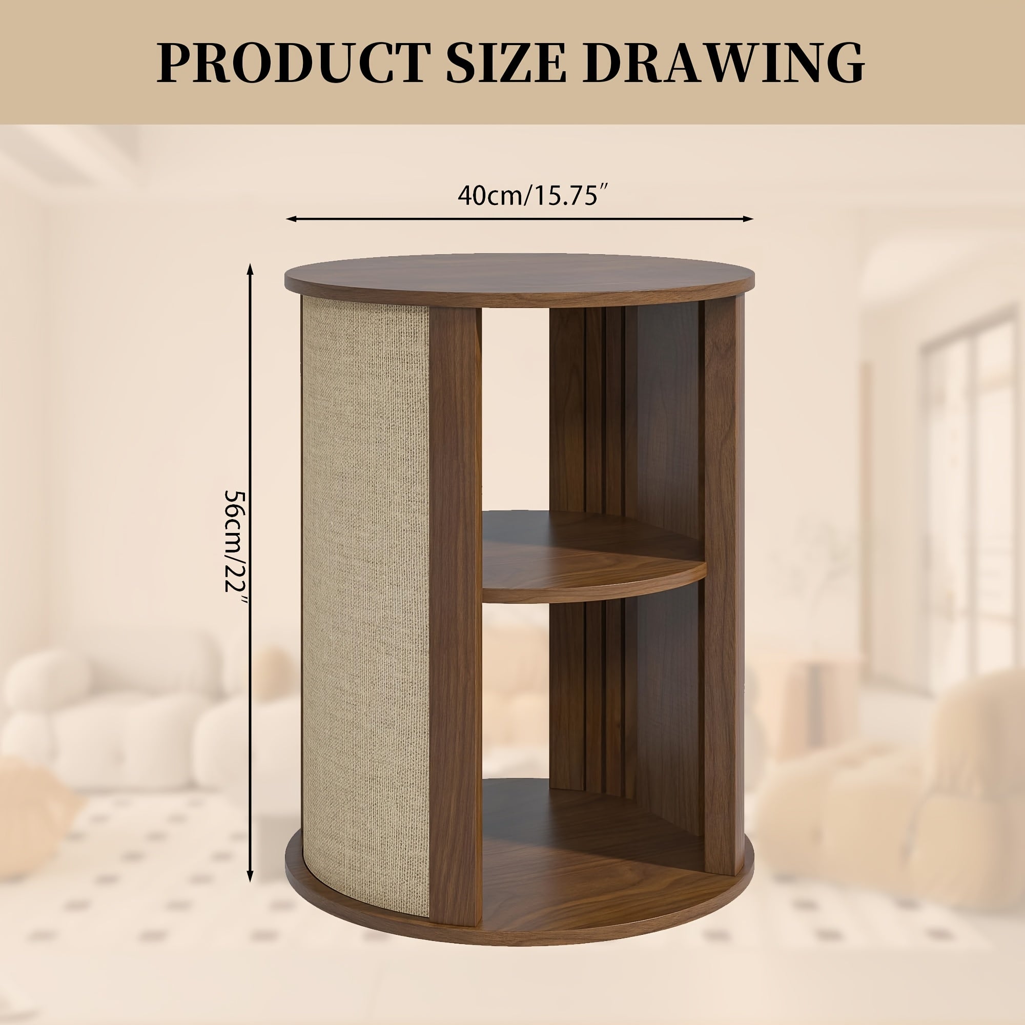 Round Side Table for Sofa, Couch Bedside End Table with Storage, Round Nightstand, Wooden Mid Century Modern Night Stand, 2-Tier, Adjustable Shelf, for Living Room, 16 Inches