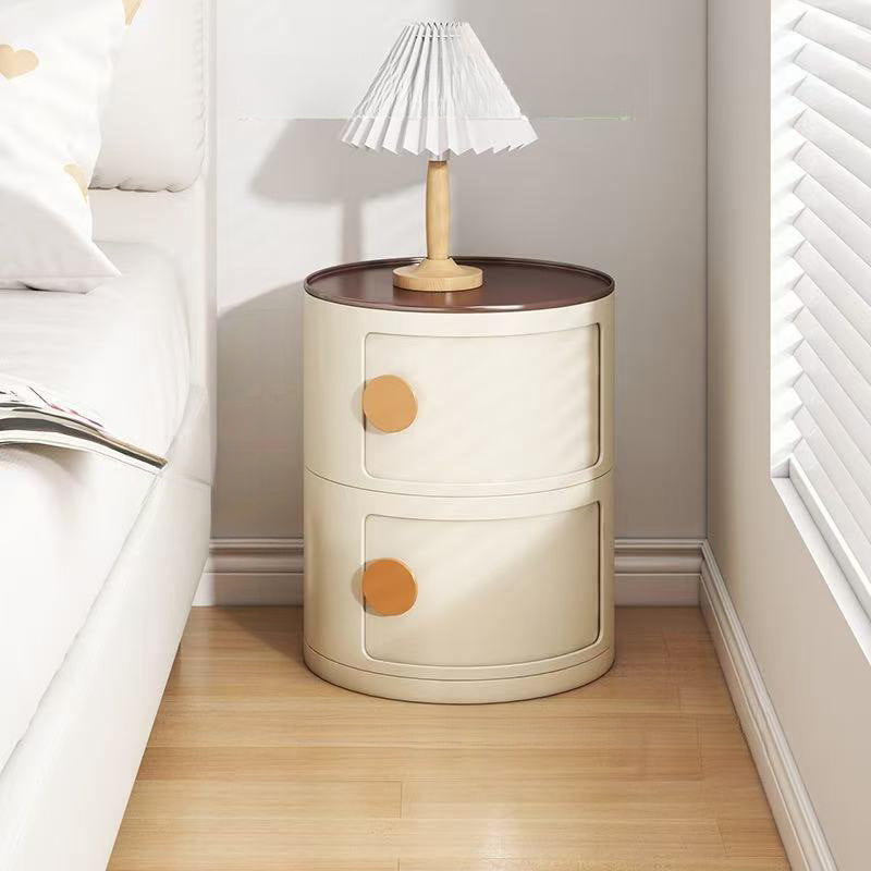 Dopamine Nightstand, Cream Aesthetic- Creative Cylindrical Storage Cabinet. Compact, Multi-layered for Bedroom. Decorative& Functional Organizer. Saves Space, Fits Minimalist Style.