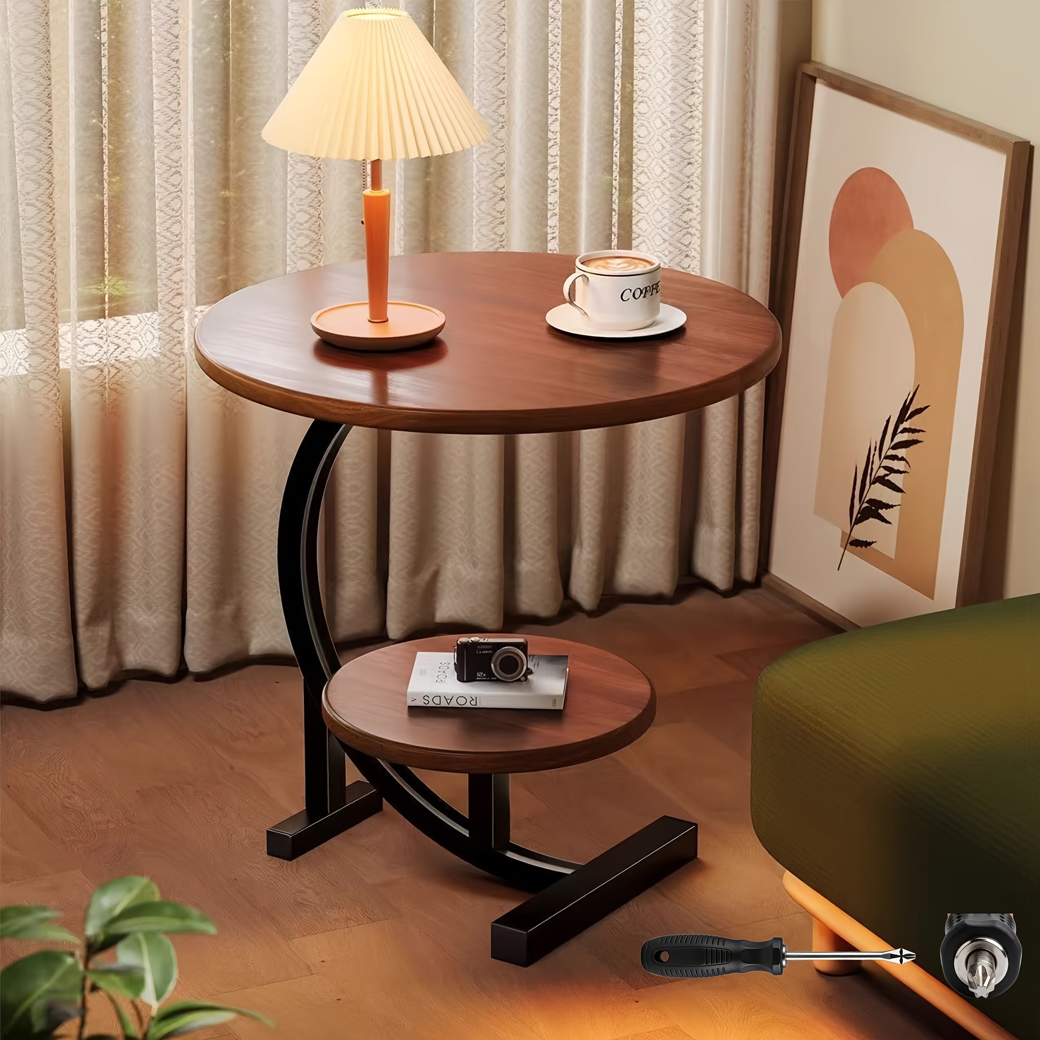 Premium Modern Wrought Iron Side Table That Serves As Both an End Table And a Coffee Table, Featuring a Minimalist Design with Elegant Lines, Suitable for Use in The Bedroom, Living Room, Or Kitchen for Coffee And Decorative Purposes