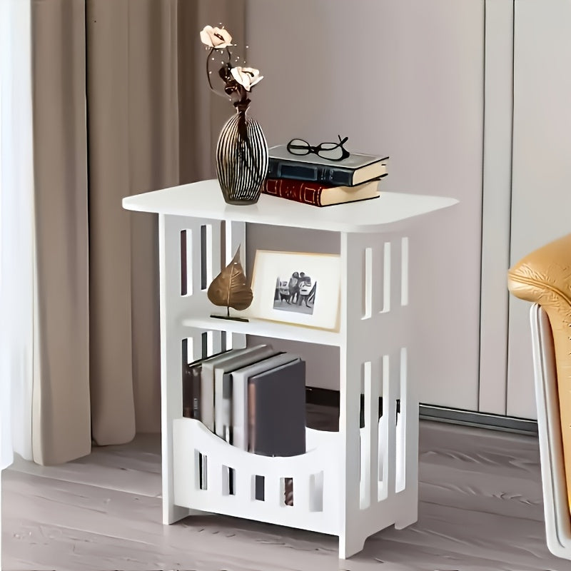 15.75in*12.6in Modern White Bedside Cabinet with Drawer - Simple Multi-Layer Bedside Organizer for Books, Plants, and Decor | Space-Saving Compact Design, Suitable for Bedroom, Living Room, Office | Durable Plastic, Small Nightstand