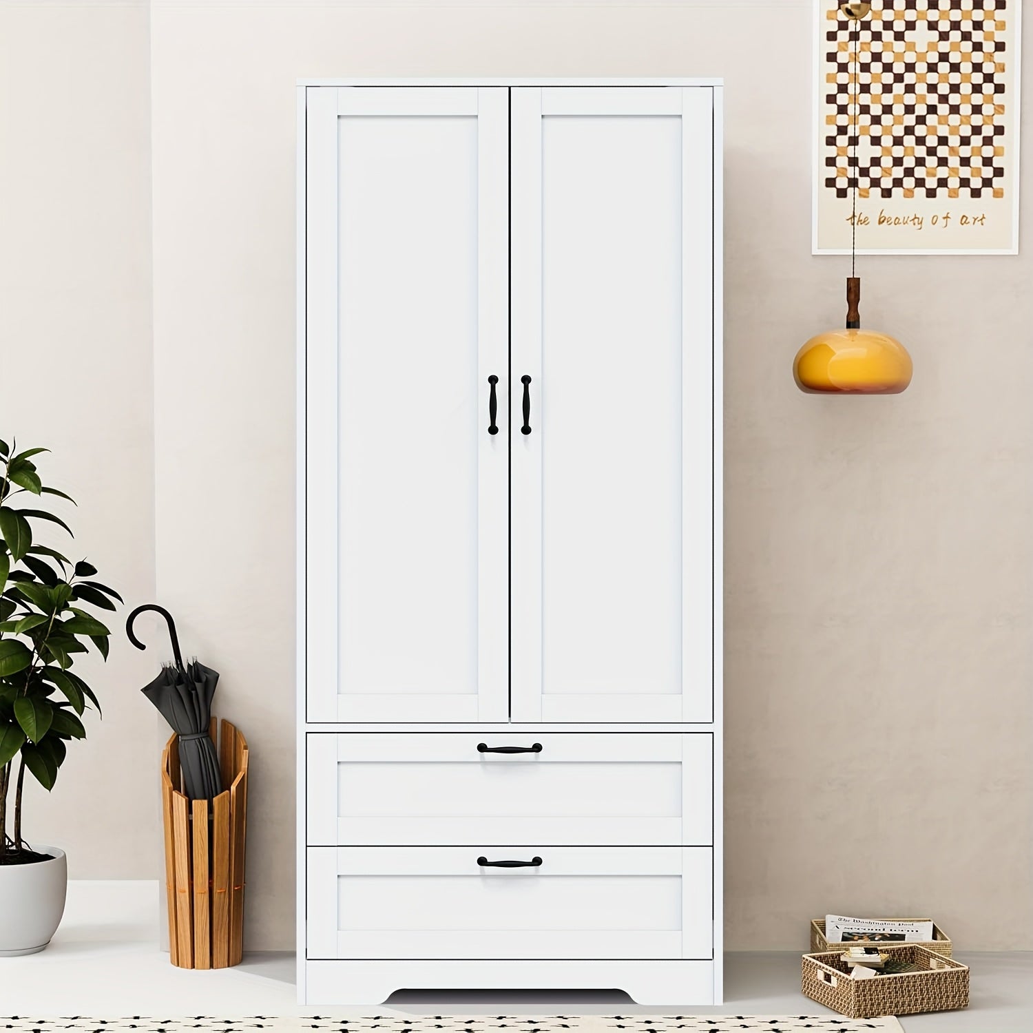 Modern Freestanding Wardrobe Cabinet Armoire With Two Drawers