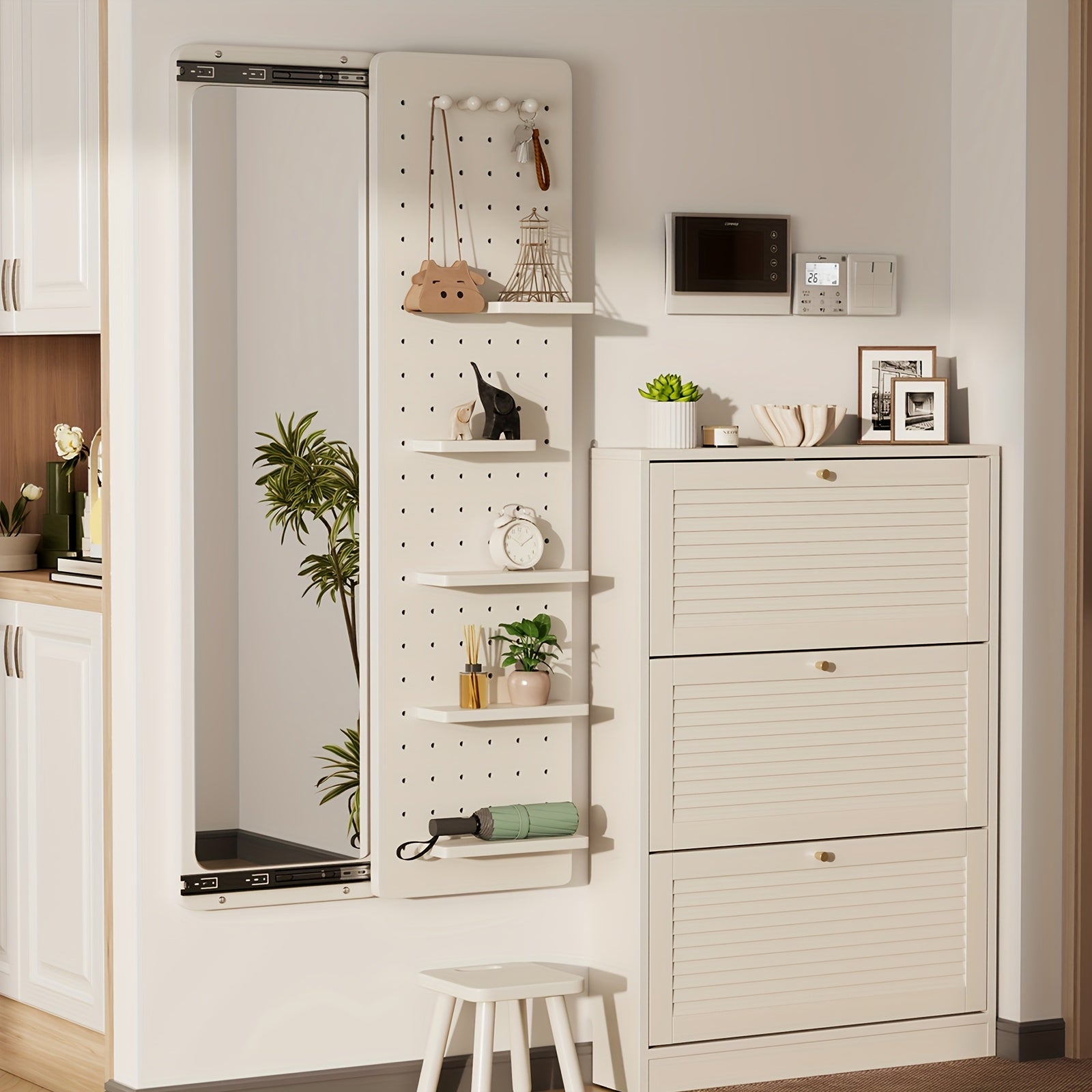 Furniture for Home, Teacher Furniture Storage Wardrobe, Solid Wood Wall-mounted Mirror, Suitable for Office And Study, with Hook And Storage Space, Autumn Grand, Christmas Gifts, Black Fridays Items, Free Shipping