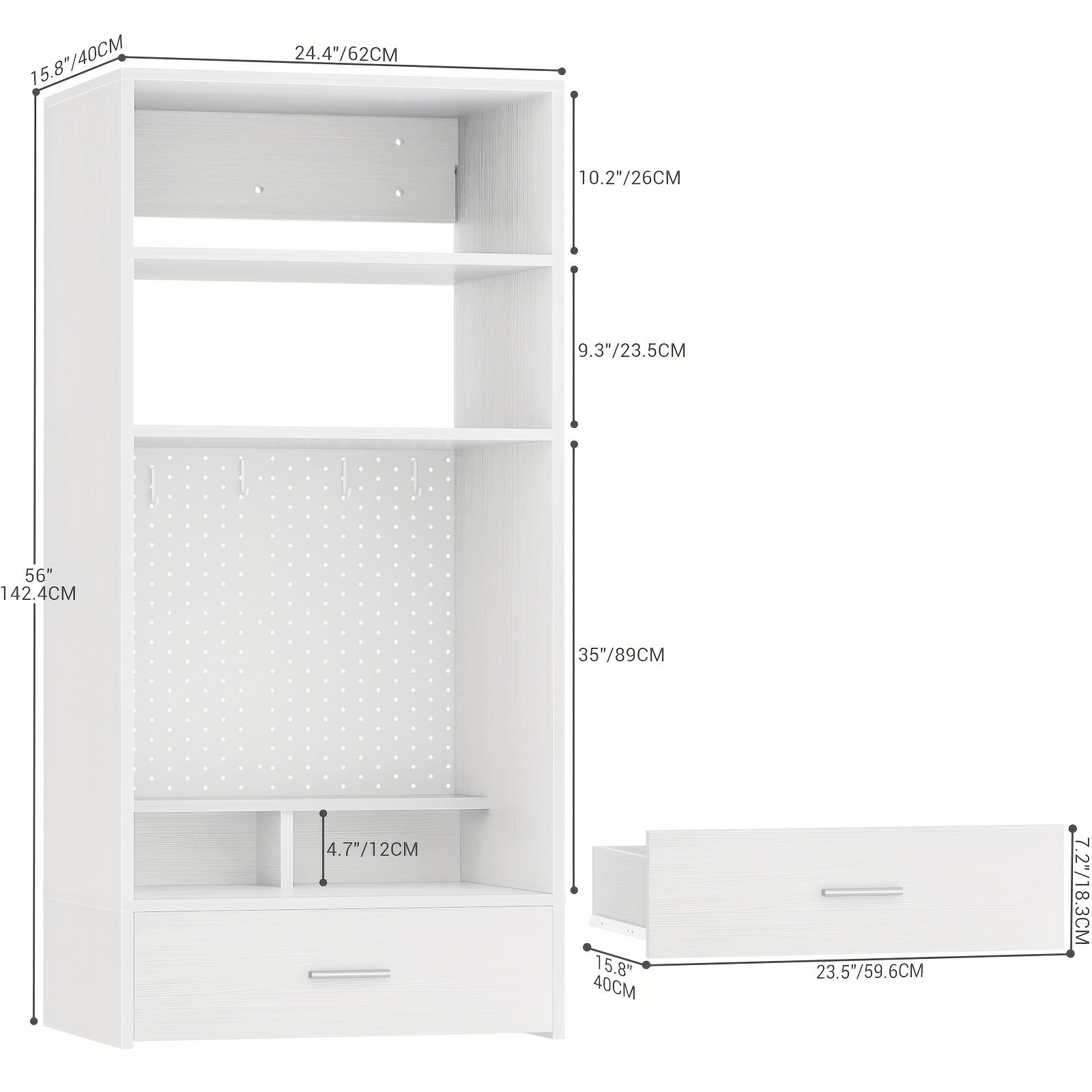 Unikito 25 Inch Closet System With Drawers And Magnetic Pegboard, Wall Mounted Closet Organizer With Vanity Storage Shelves, Multipurpose Vanity Desk For Bedroom, Mudroom, And Entryway, White