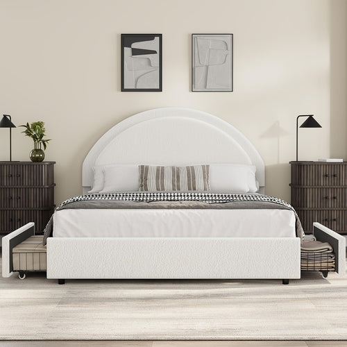 2026 Lamb Fleece Comfortable Semi-Circular Low-Profile Bed with 2 Practical Storage Drawers, Made of High-Quality Board, Comfortable And Durable, Perfect Combination of Design And Functionality